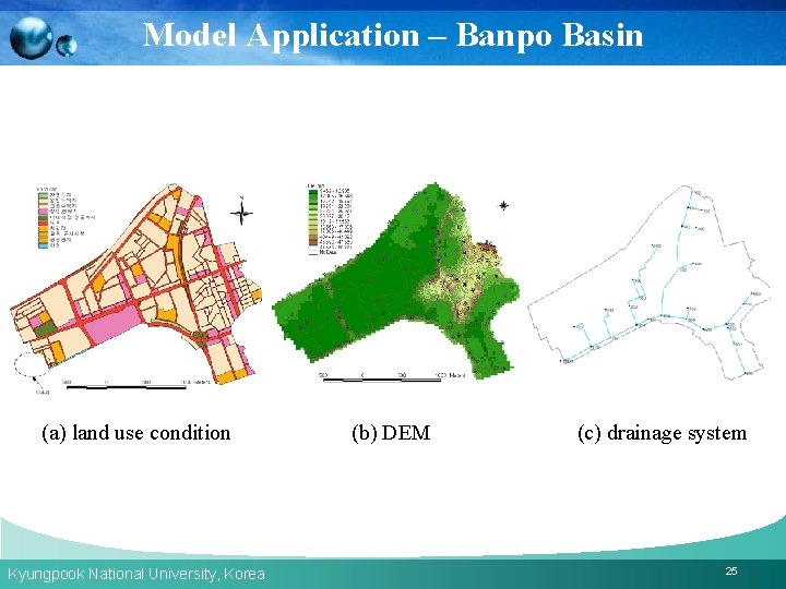 Model Application – Banpo Basin (a) land use condition Kyungpook National University, Korea (b)