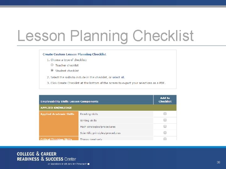 Lesson Planning Checklist 38 