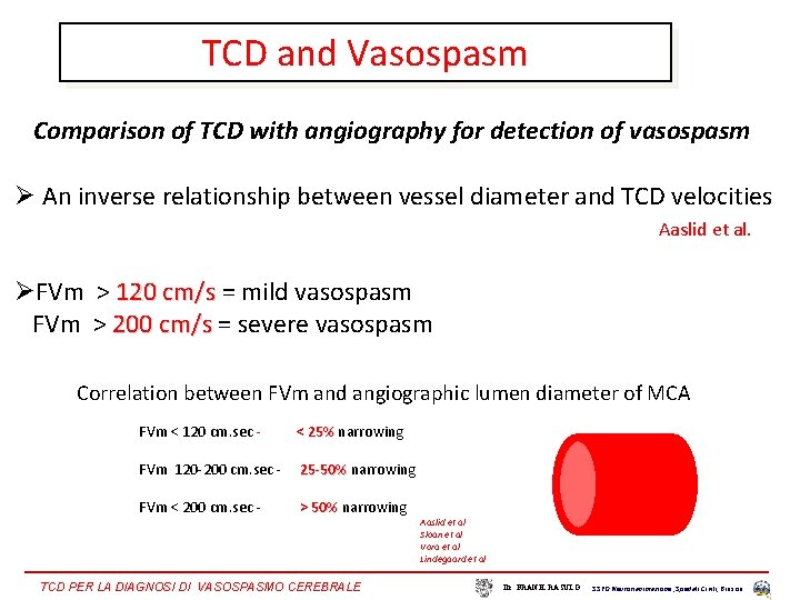 TCD and Vasospasm Comparison of TCD with angiography for detection of vasospasm Ø An