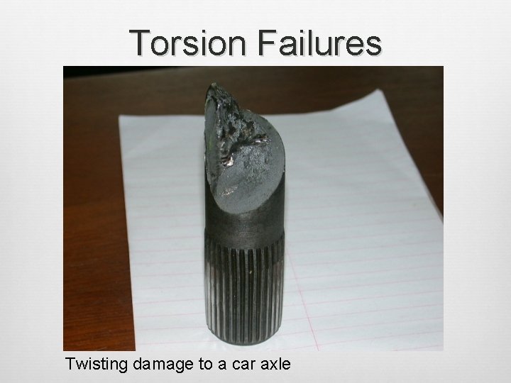 Torsion Failures Twisting damage to a car axle 