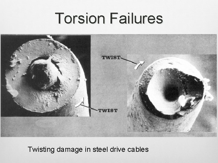 Torsion Failures Twisting damage in steel drive cables 