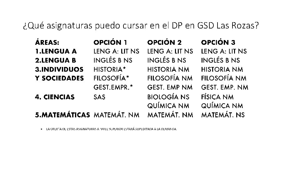 ¿Qué asignaturas puedo cursar en el DP en GSD Las Rozas? 