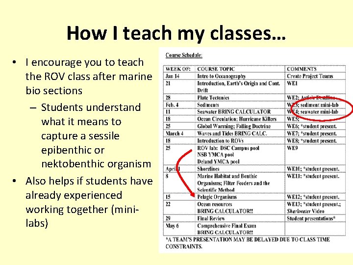 How I teach my classes… • I encourage you to teach the ROV class