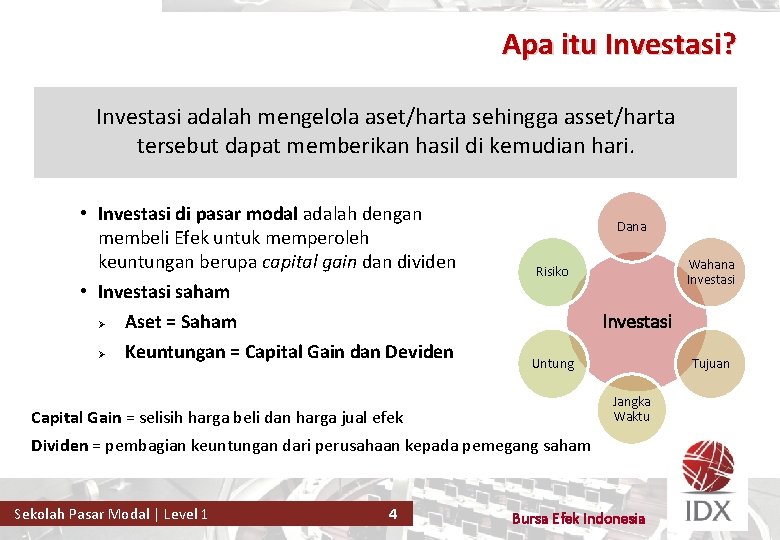 Apa itu Investasi? Investasi adalah mengelola aset/harta sehingga asset/harta tersebut dapat memberikan hasil di