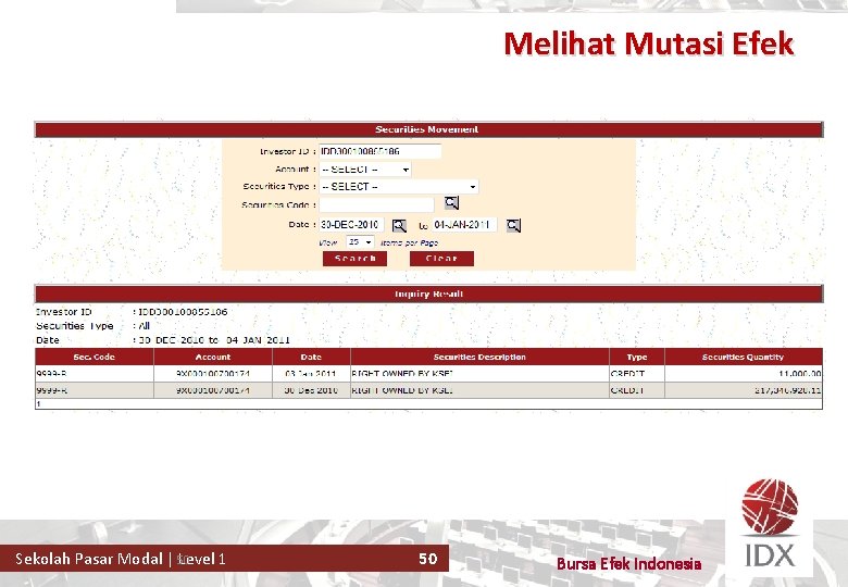 Melihat Mutasi Efek 50 Sekolah Pasar Modal | Level 1 50 Bursa Efek Indonesia