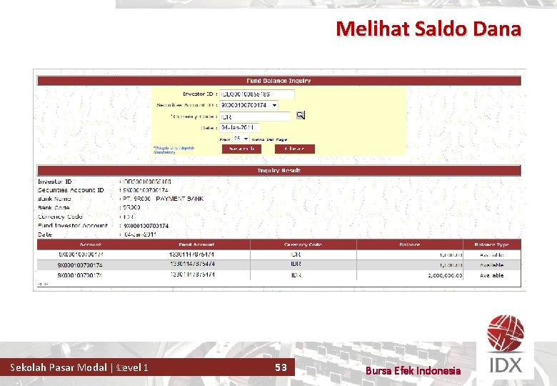 Melihat Saldo Dana 53 Sekolah Pasar Modal | Level 1 53 Bursa Efek Indonesia