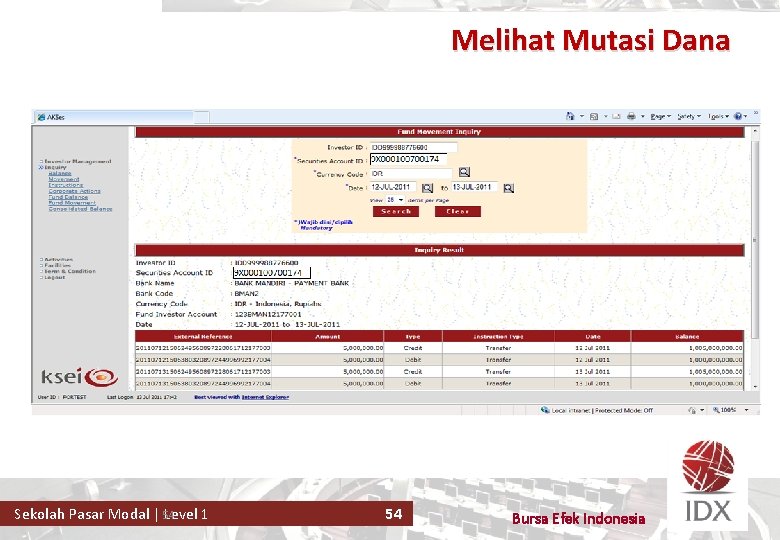 Melihat Mutasi Dana 54 Sekolah Pasar Modal | Level 1 54 Bursa Efek Indonesia