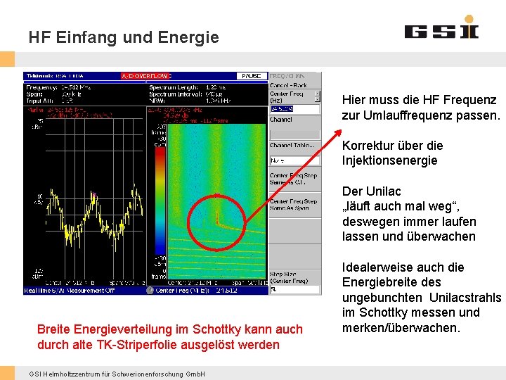 HF Einfang und Energie Hier muss die HF Frequenz zur Umlauffrequenz passen. Korrektur über