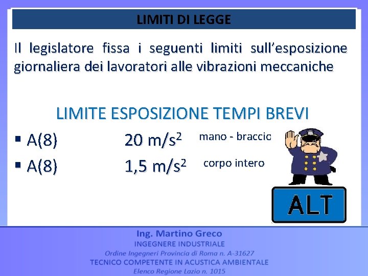 LIMITI DI LEGGE Il legislatore fissa i seguenti limiti sull’esposizione giornaliera dei lavoratori alle