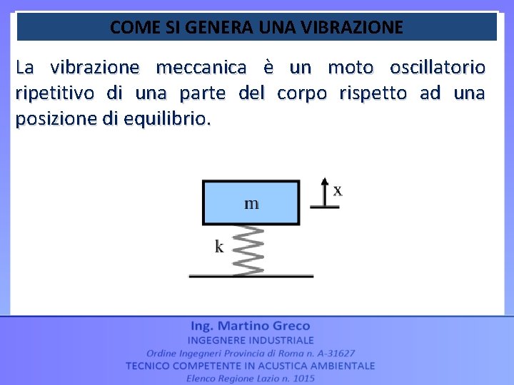 COME SI GENERA UNA VIBRAZIONE La vibrazione meccanica è un moto oscillatorio ripetitivo di