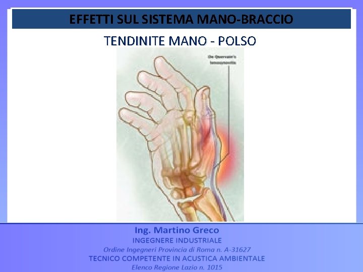 EFFETTI SUL SISTEMA MANO-BRACCIO TENDINITE MANO - POLSO 