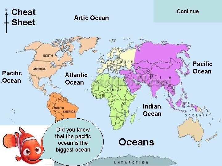 Cheat Sheet Pacific Ocean Continue Artic Ocean Pacific Ocean Atlantic Ocean Indian Ocean Did