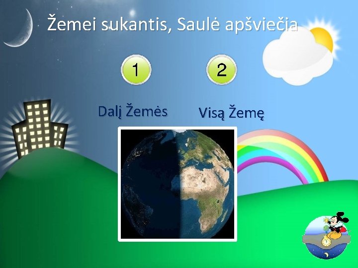 Žemei sukantis, Saulė apšviečia Dalį Žemės Visą Žemę 