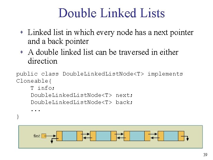 Double Linked Lists s Linked list in which every node has a next pointer