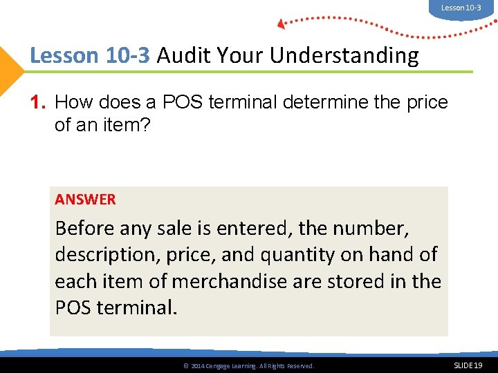 Lesson 10 -3 Audit Your Understanding 1. How does a POS terminal determine the