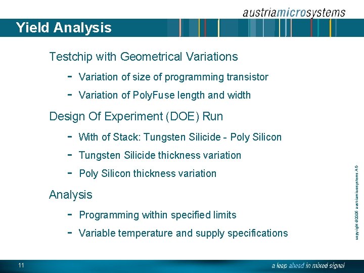 Yield Analysis Testchip with Geometrical Variations - Variation of size of programming transistor Variation Yield Analysis Testchip with Geometrical Variations - Variation of size of programming transistor Variation