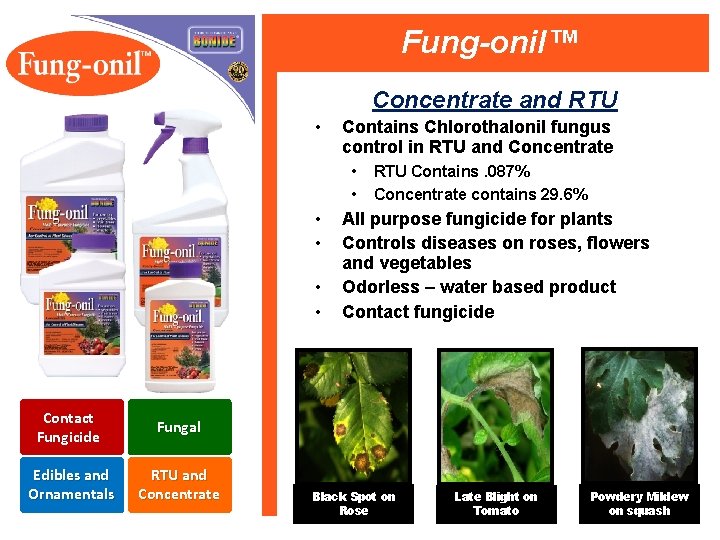 Fung-onil™ Concentrate and RTU • Contains Chlorothalonil fungus control in RTU and Concentrate •