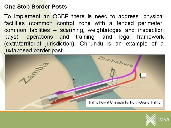 One Stop Border Posts To implement an OSBP there is need to address: physical