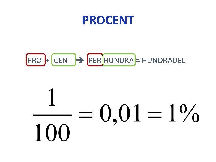 PROCENT PRO + CENT PER HUNDRA = HUNDRADEL 