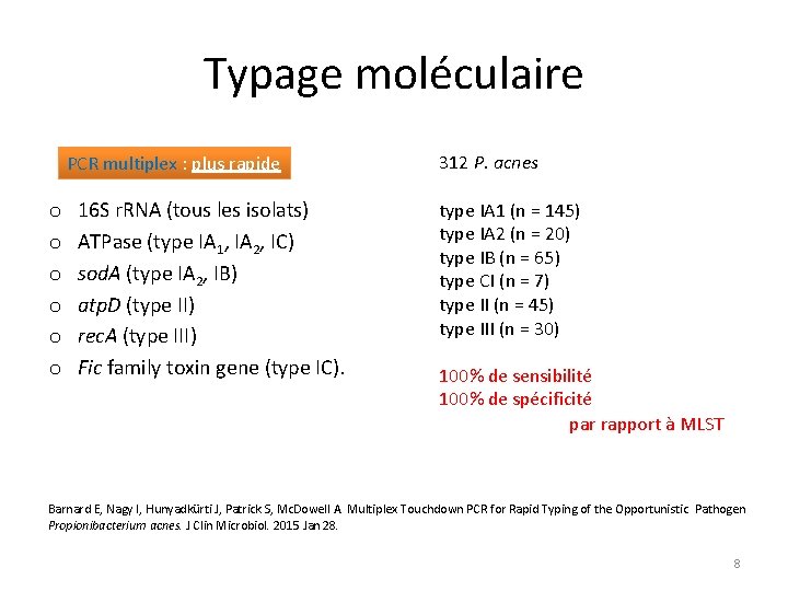 Typage moléculaire PCR multiplex : plus rapide o o o 16 S r. RNA