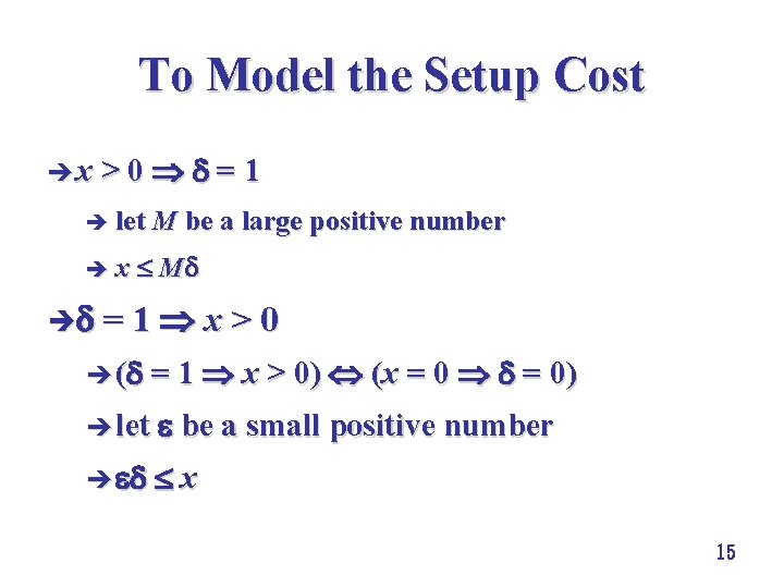 To Model the Setup Cost è x > 0 = 1 è let M