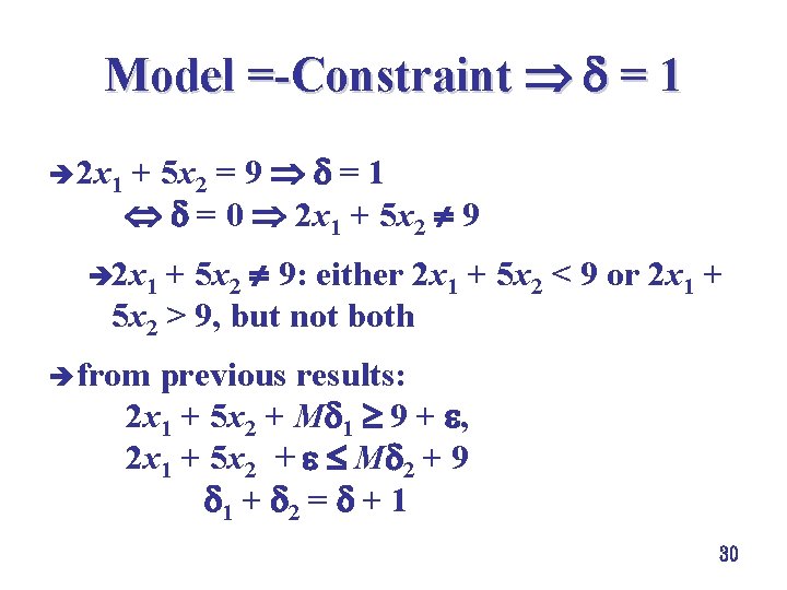 Model =-Constraint = 1 è 2 x 1 + 5 x 2 = 9