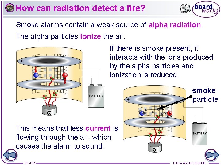 How can radiation detect a fire? Smoke alarms contain a weak source of alpha