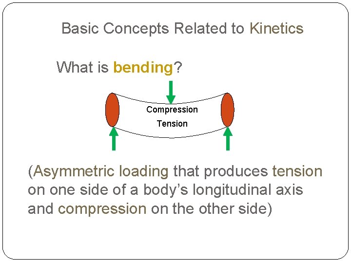 Basic Concepts Related to Kinetics What is bending? Compression Tension (Asymmetric loading that produces