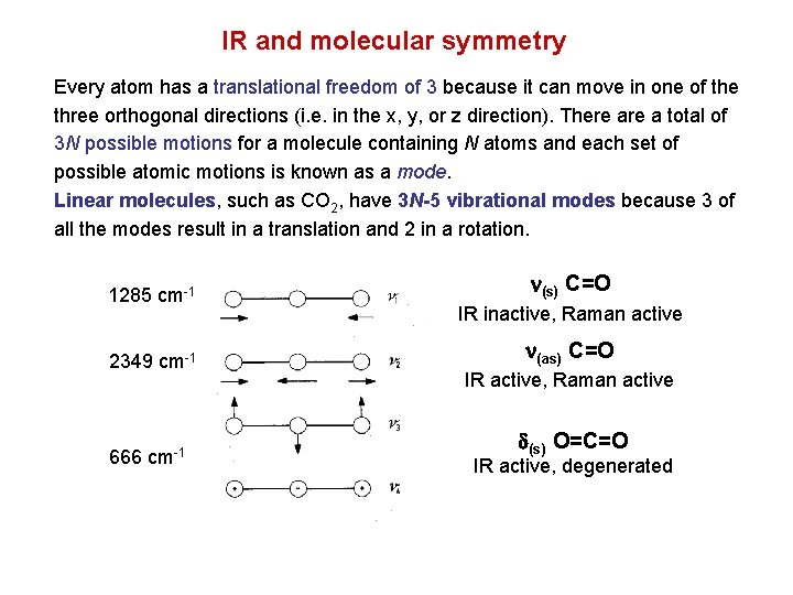 IR and molecular symmetry Every atom has a translational freedom of 3 because it