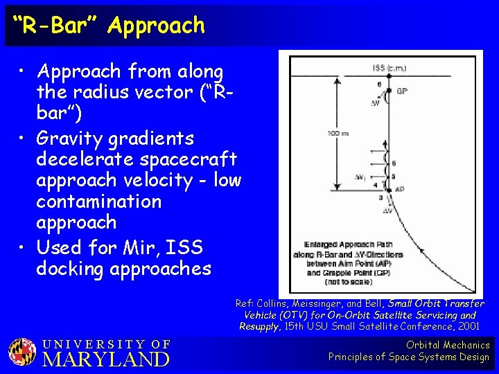 “R-Bar” Approach • Approach from along the radius vector (“Rbar”) • Gravity gradients decelerate