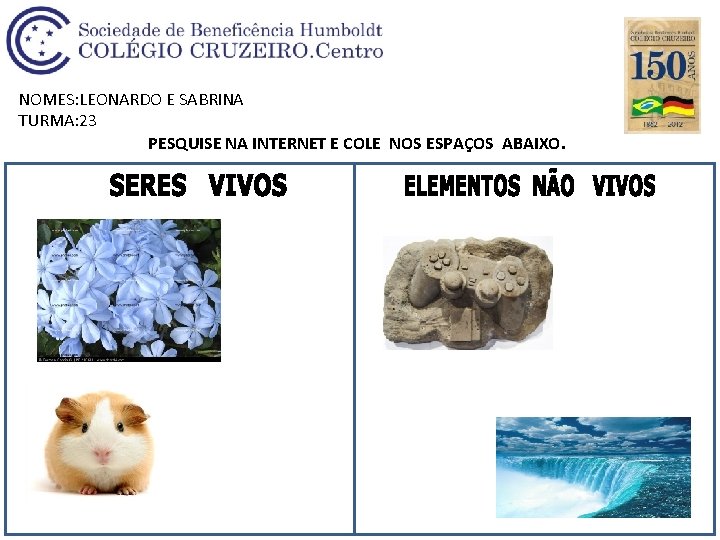 NOMES: LEONARDO E SABRINA TURMA: 23 PESQUISE NA INTERNET E COLE NOS ESPAÇOS ABAIXO.