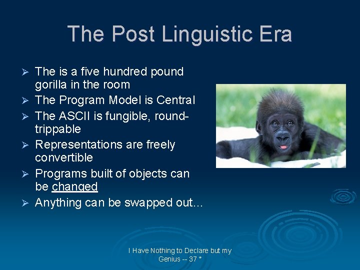 The Post Linguistic Era Ø Ø Ø The is a five hundred pound gorilla