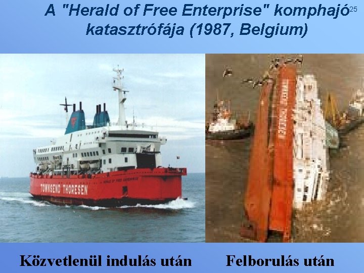 A "Herald of Free Enterprise" komphajó 25 katasztrófája (1987, Belgium) Közvetlenül indulás után Felborulás