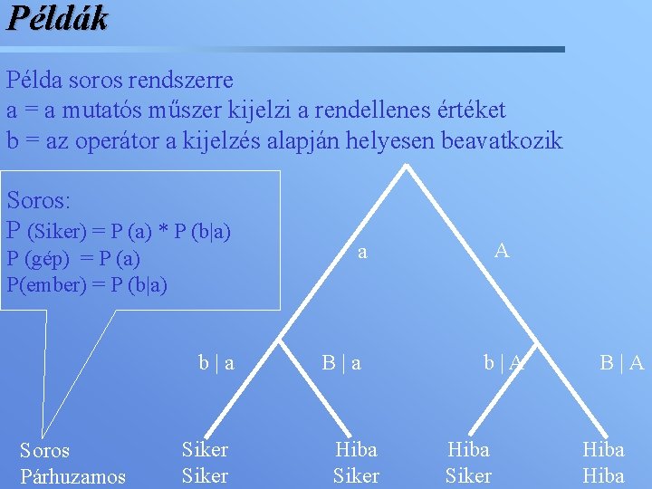 Példák Példa soros rendszerre a = a mutatós műszer kijelzi a rendellenes értéket b