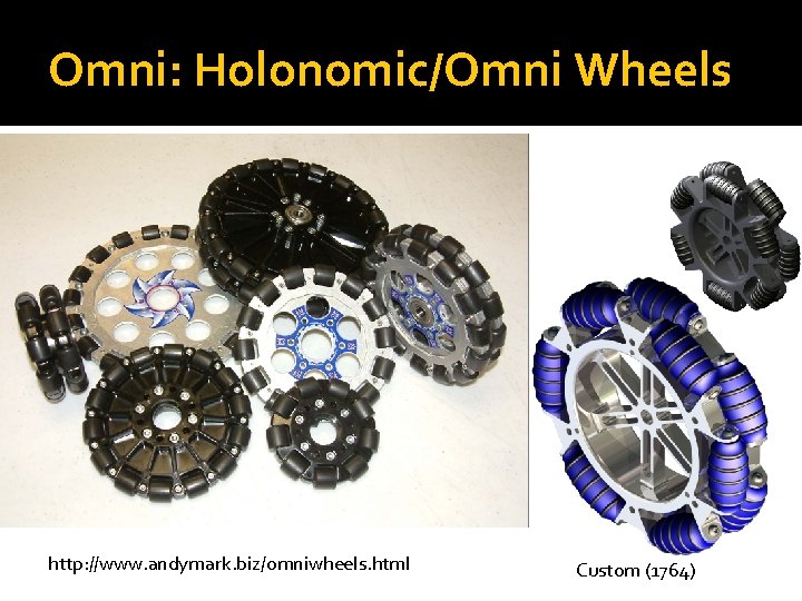 Omni: Holonomic/Omni Wheels http: //www. andymark. biz/omniwheels. html Custom (1764) 