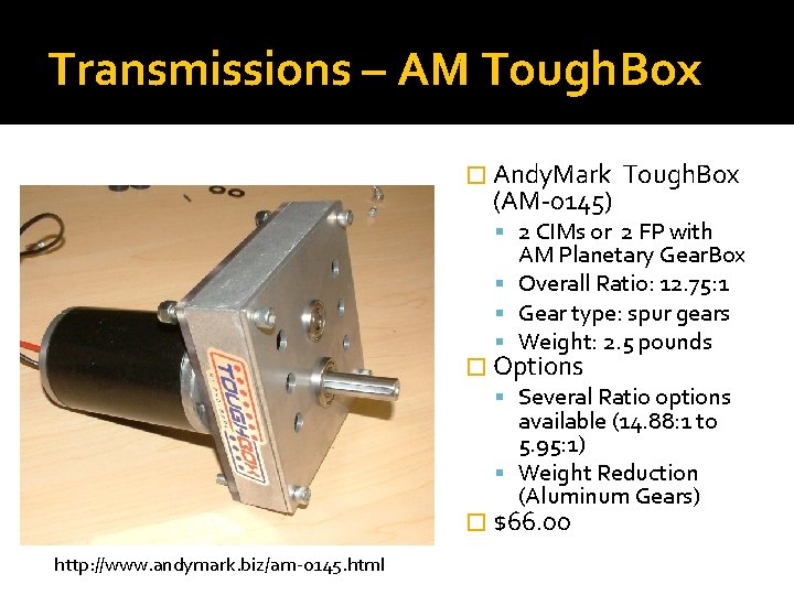 Transmissions – AM Tough. Box � Andy. Mark (AM-0145) Tough. Box 2 CIMs or