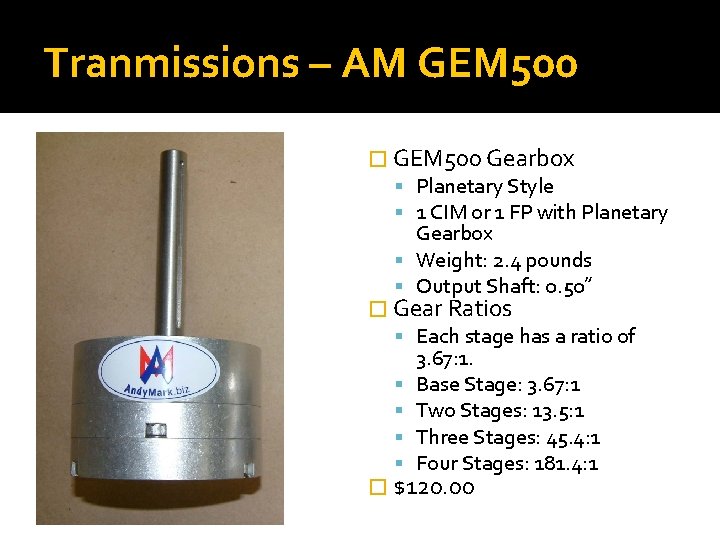 Tranmissions – AM GEM 500 � GEM 500 Gearbox Planetary Style 1 CIM or