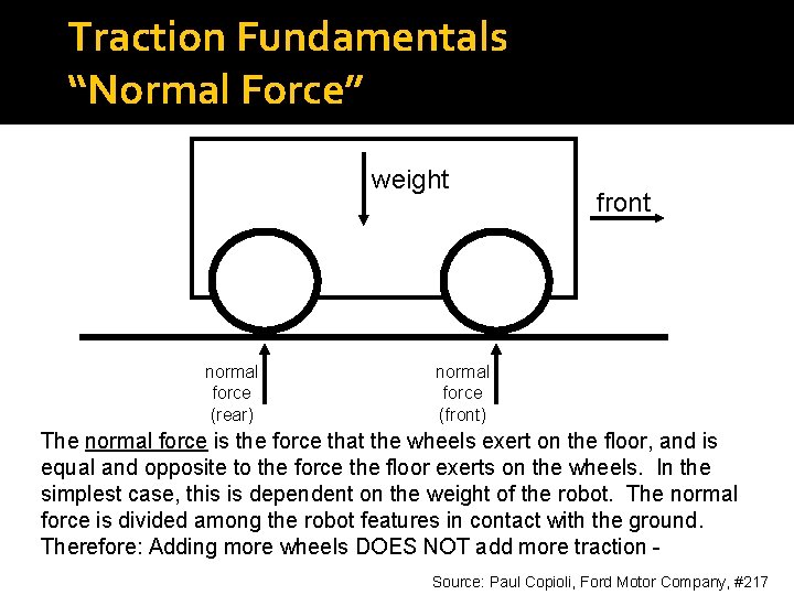 Traction Fundamentals “Normal Force” weight normal force (rear) front normal force (front) The normal