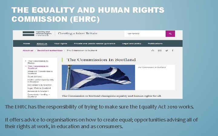 THE EQUALITY AND HUMAN RIGHTS COMMISSION (EHRC) The EHRC has the responsibility of trying