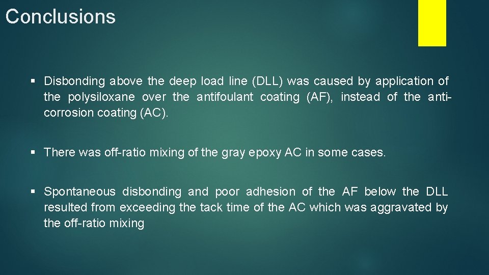 Conclusions § Disbonding above the deep load line (DLL) was caused by application of