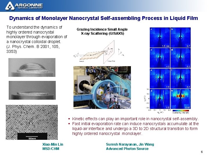 Dynamics of Monolayer Nanocrystal Self-assembling Process in Liquid Film To understand the dynamics of