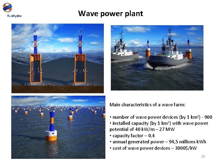 Wave power plant Main characteristics of a wave farm: • number of wave power