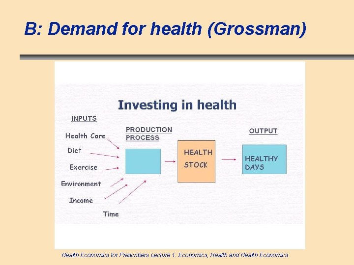 B: Demand for health (Grossman) Health Economics for Prescribers Lecture 1: Economics, Health and