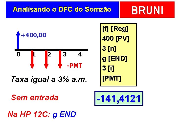 Analisando o DFC do Somzão +400, 00 0 1 2 3 4 -PMT Taxa