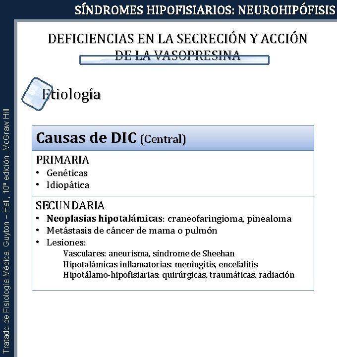 SÍNDROMES HIPOFISIARIOS: NEUROHIPÓFISIS DEFICIENCIAS EN LA SECRECIÓN Y ACCIÓN DE LA VASOPRESINA Tratado de