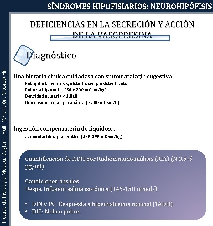 SÍNDROMES HIPOFISIARIOS: NEUROHIPÓFISIS DEFICIENCIAS EN LA SECRECIÓN Y ACCIÓN DE LA VASOPRESINA Tratado de