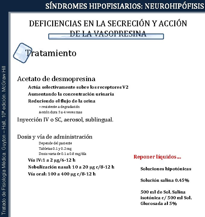 SÍNDROMES HIPOFISIARIOS: NEUROHIPÓFISIS DEFICIENCIAS EN LA SECRECIÓN Y ACCIÓN DE LA VASOPRESINA Tratado de