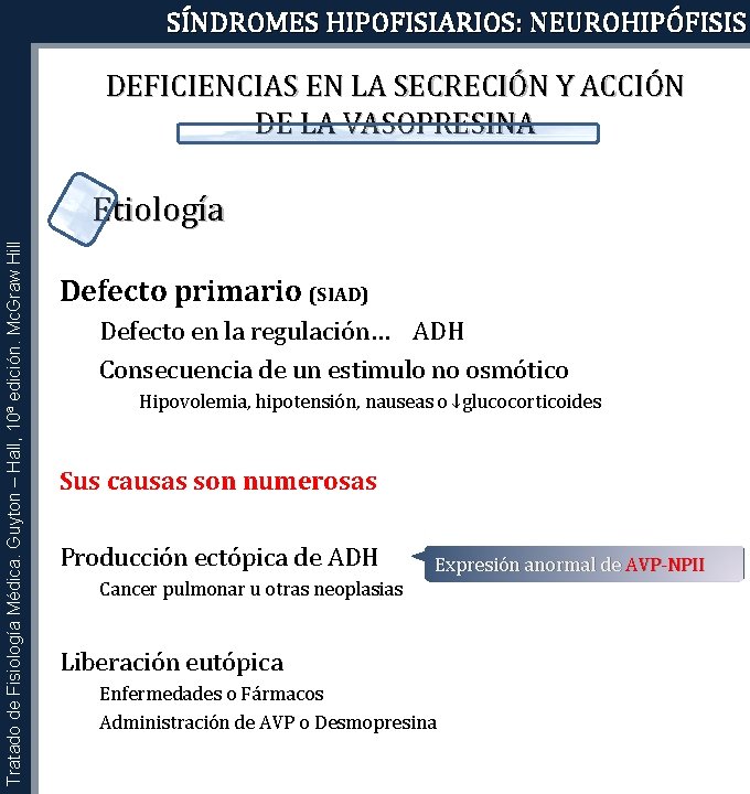 SÍNDROMES HIPOFISIARIOS: NEUROHIPÓFISIS DEFICIENCIAS EN LA SECRECIÓN Y ACCIÓN DE LA VASOPRESINA Tratado de