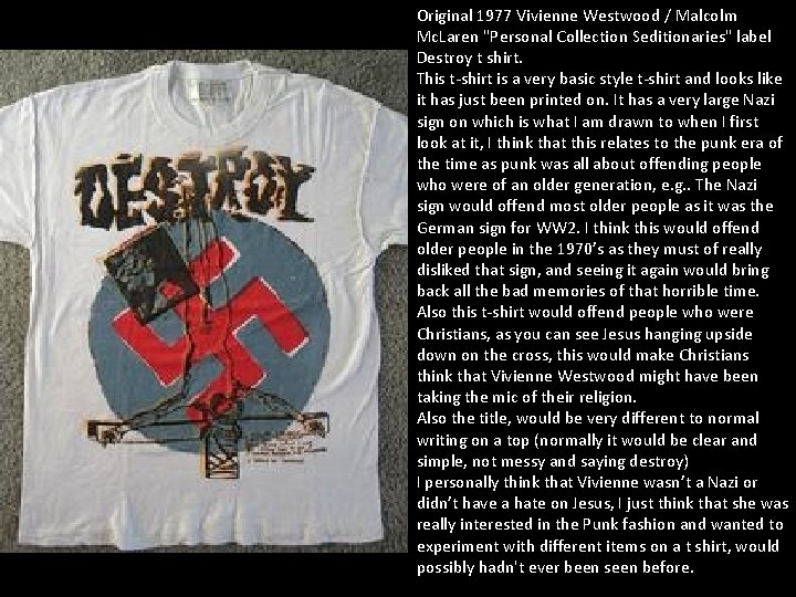 Original 1977 Vivienne Westwood / Malcolm Mc. Laren "Personal Collection Seditionaries" label Destroy t