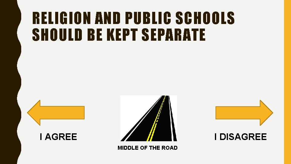 RELIGION AND PUBLIC SCHOOLS SHOULD BE KEPT SEPARATE I AGREE I DISAGREE MIDDLE OF